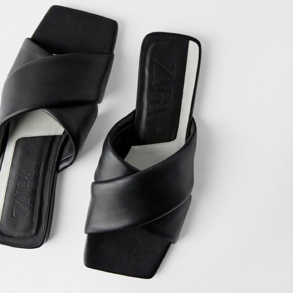 SOLDZara Square Toe Leather Flat Padded Leather